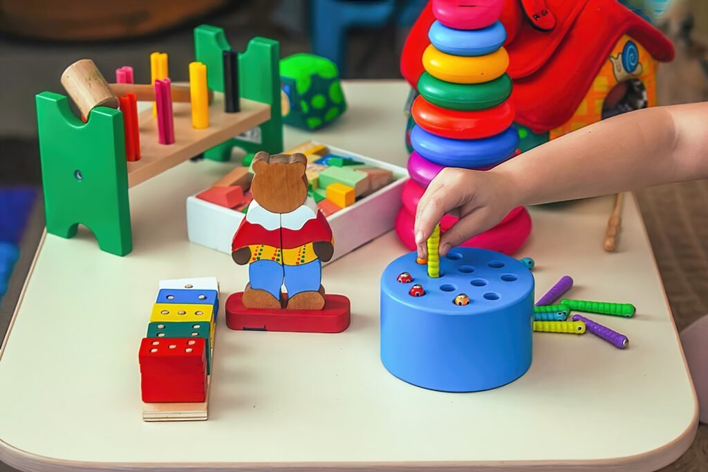 The child plays educational games at home